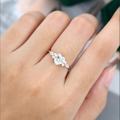 0.86 CT Heart Cluster Moissanite Engagement Ring