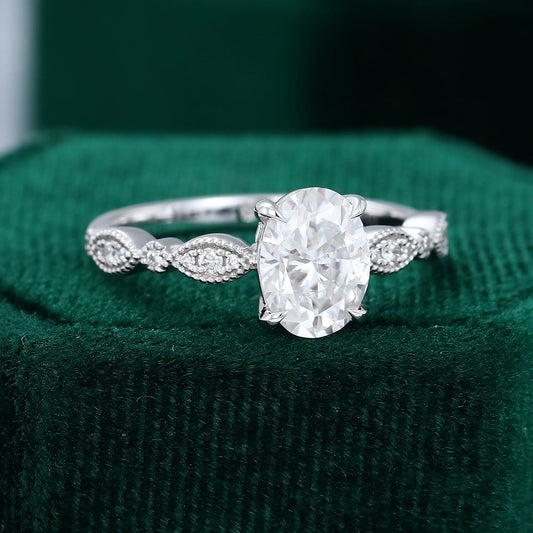 1.33 CT Oval Vintage Pave Moissanite Engagement Ring