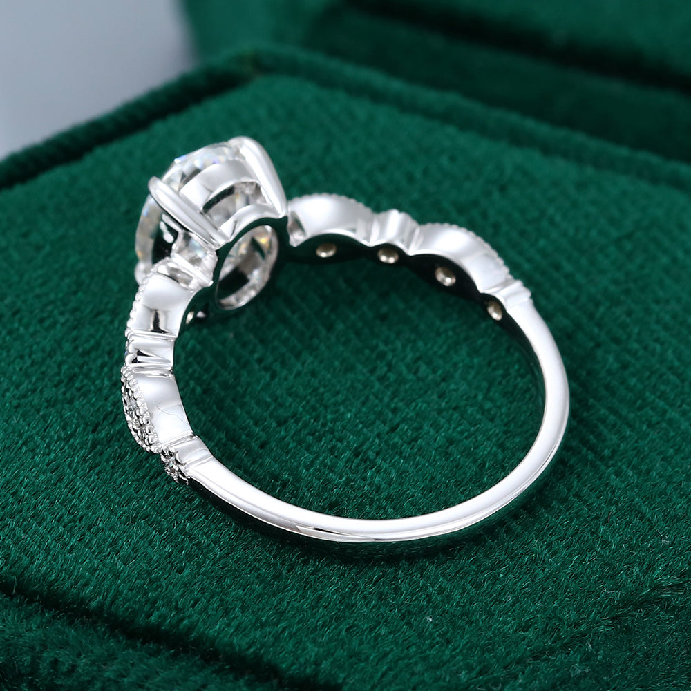 1.33 CT Oval Vintage Pave Moissanite Engagement Ring