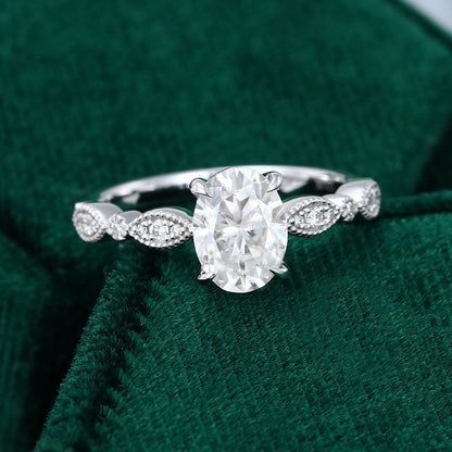 1.33 CT Oval Vintage Pave Moissanite Engagement Ring