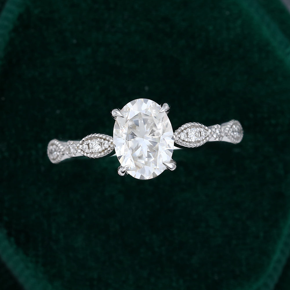 1.33 CT Oval Vintage Pave Moissanite Engagement Ring