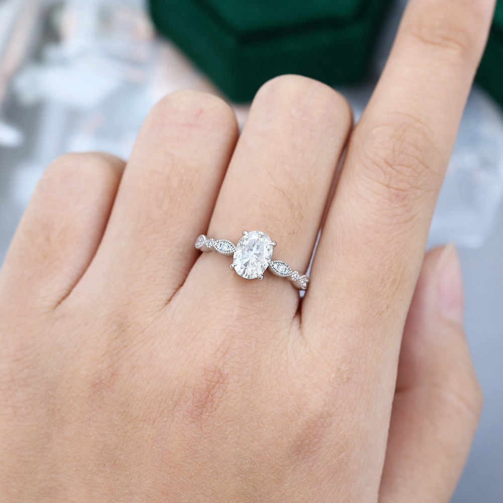 1.33 CT Oval Vintage Pave Moissanite Engagement Ring