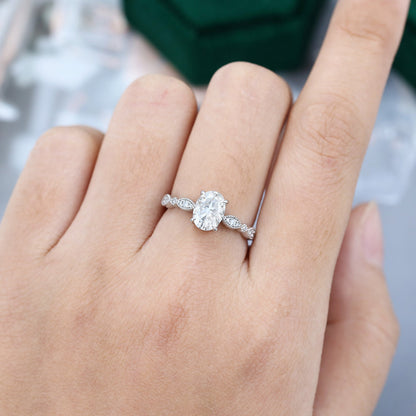 1.33 CT Oval Vintage Pave Moissanite Engagement Ring