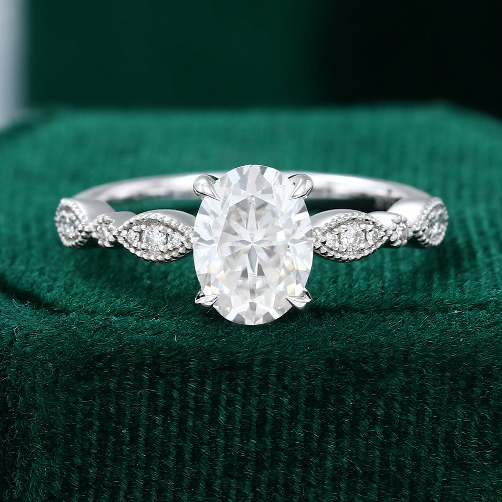 1.33 CT Oval Vintage Pave Moissanite Engagement Ring