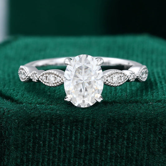 1.33 CT Oval Vintage Pave Moissanite Engagement Ring
