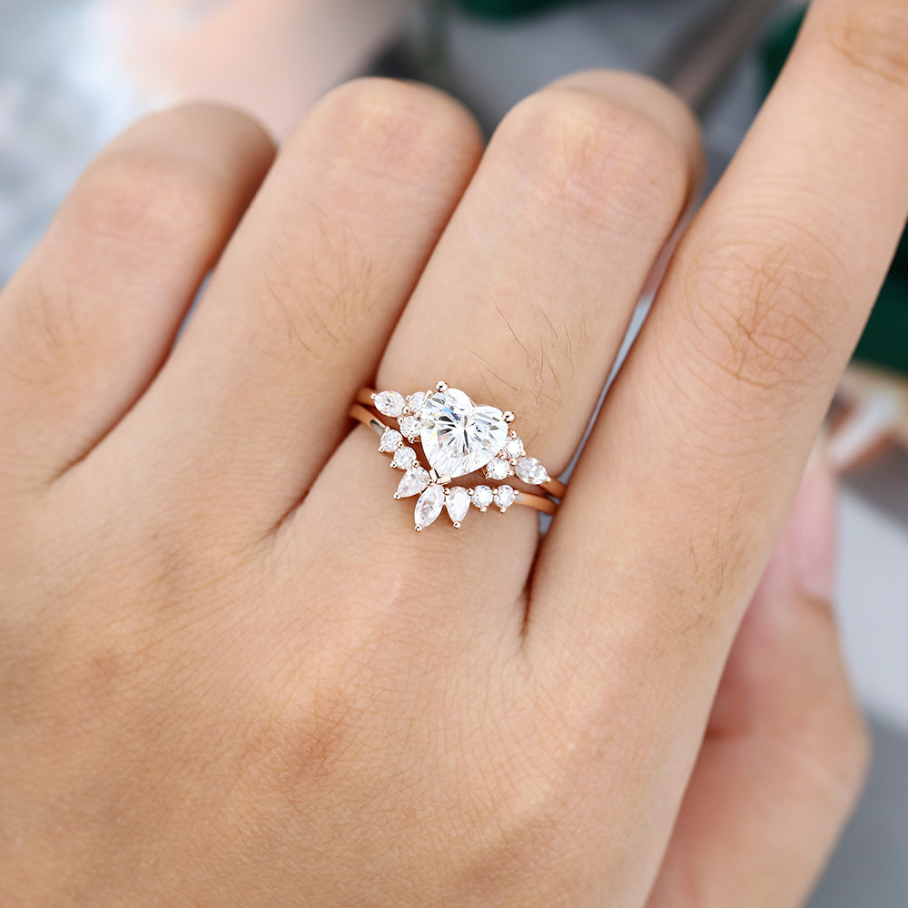 1 CT Heart Cluster Moissanite Bridal Set