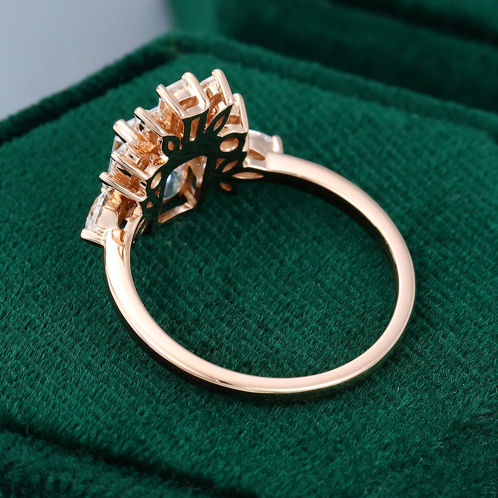 1.60 CT Emerald Cluster Moissanite Engagement Ring