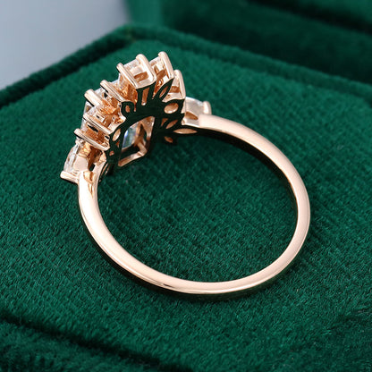 1.60 CT Emerald Cluster Moissanite Engagement Ring