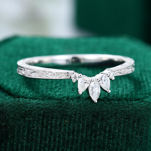 0.19 TCW Round, Pear, Marquise Curved Moissanite Wedding Band