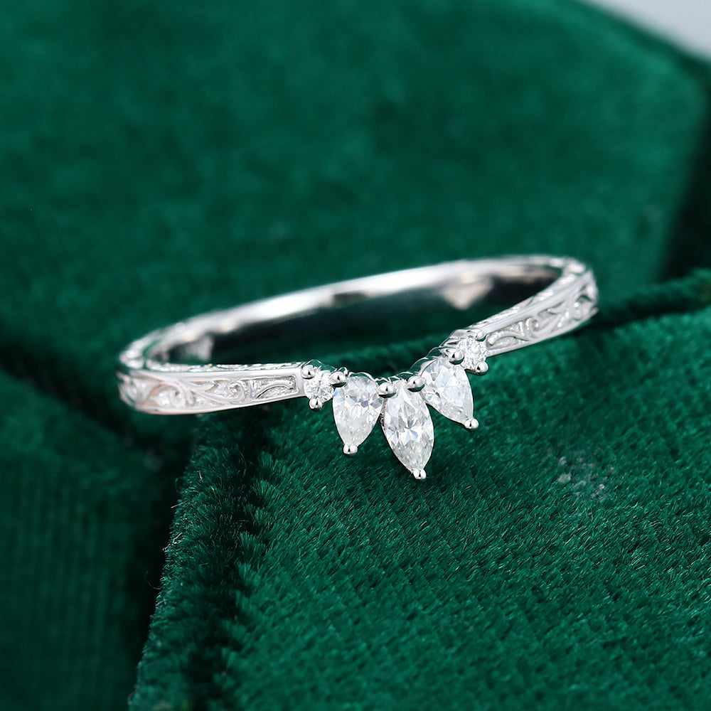 0.19 TCW Round, Pear, Marquise Curved Moissanite Wedding Band