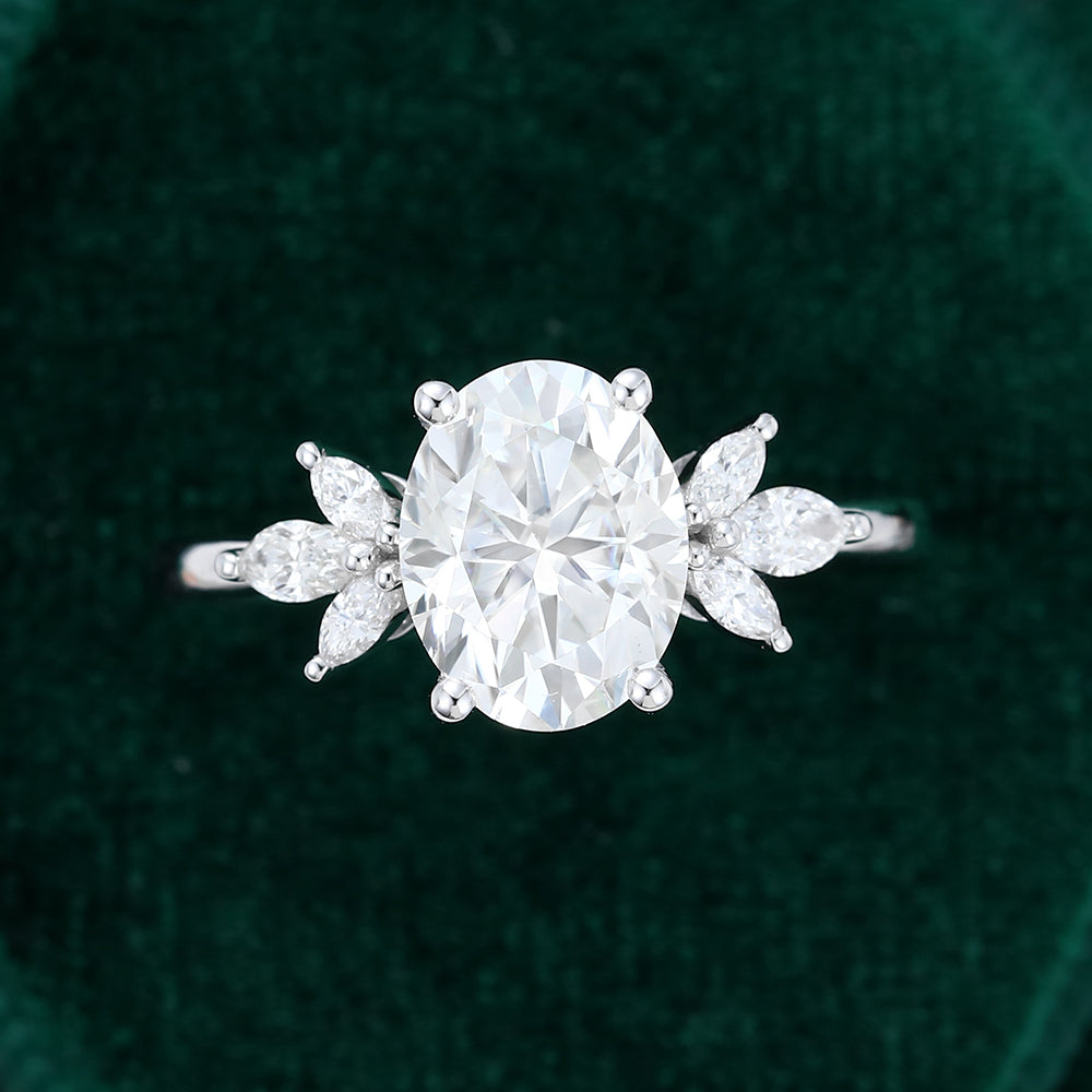 2.72 CT Oval Cluster Moissanite Engagement Ring