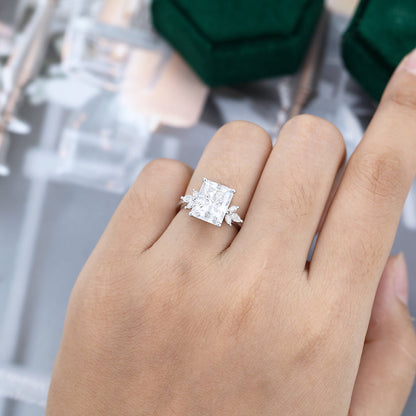 3 CT Radiant Cluster Moissanite Engagement Ring