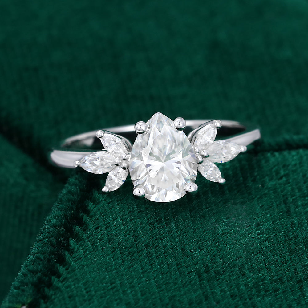 1 CT Pear Cluster Moissanite Engagement Ring