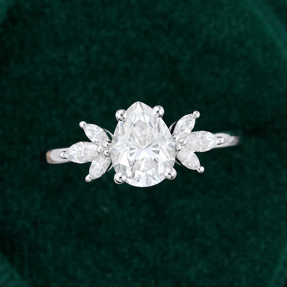 1 CT Pear Cluster Moissanite Engagement Ring