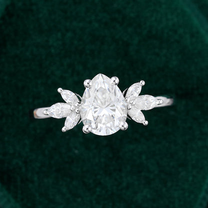 1 CT Pear Cluster Moissanite Engagement Ring