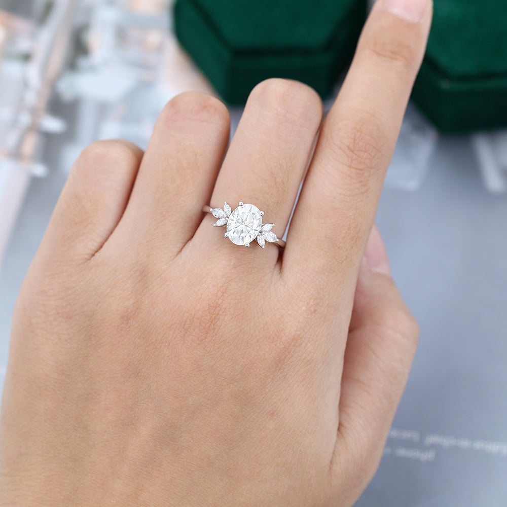 2.72 CT Oval Cluster Moissanite Engagement Ring