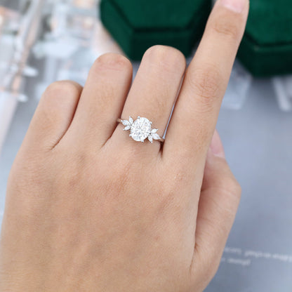 2.72 CT Oval Cluster Moissanite Engagement Ring