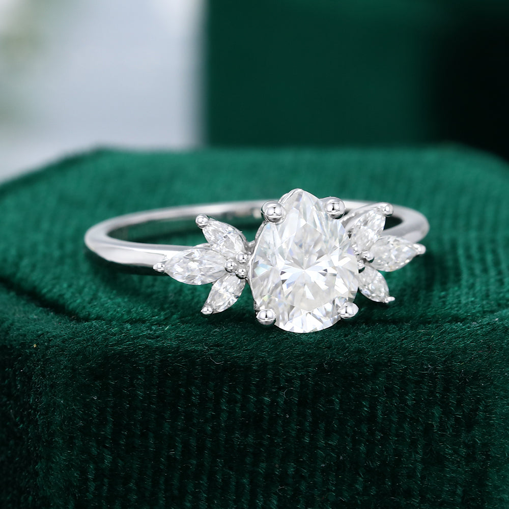 1 CT Pear Cluster Moissanite Engagement Ring