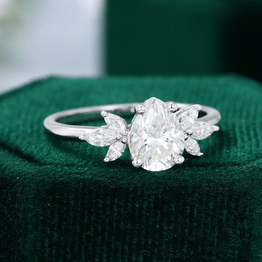 1 CT Pear Cluster Moissanite Engagement Ring