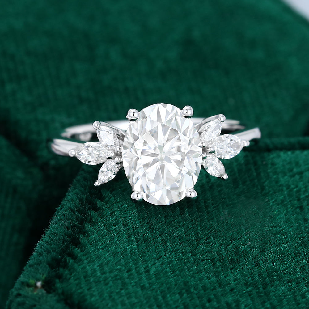 2.72 CT Oval Cluster Moissanite Engagement Ring