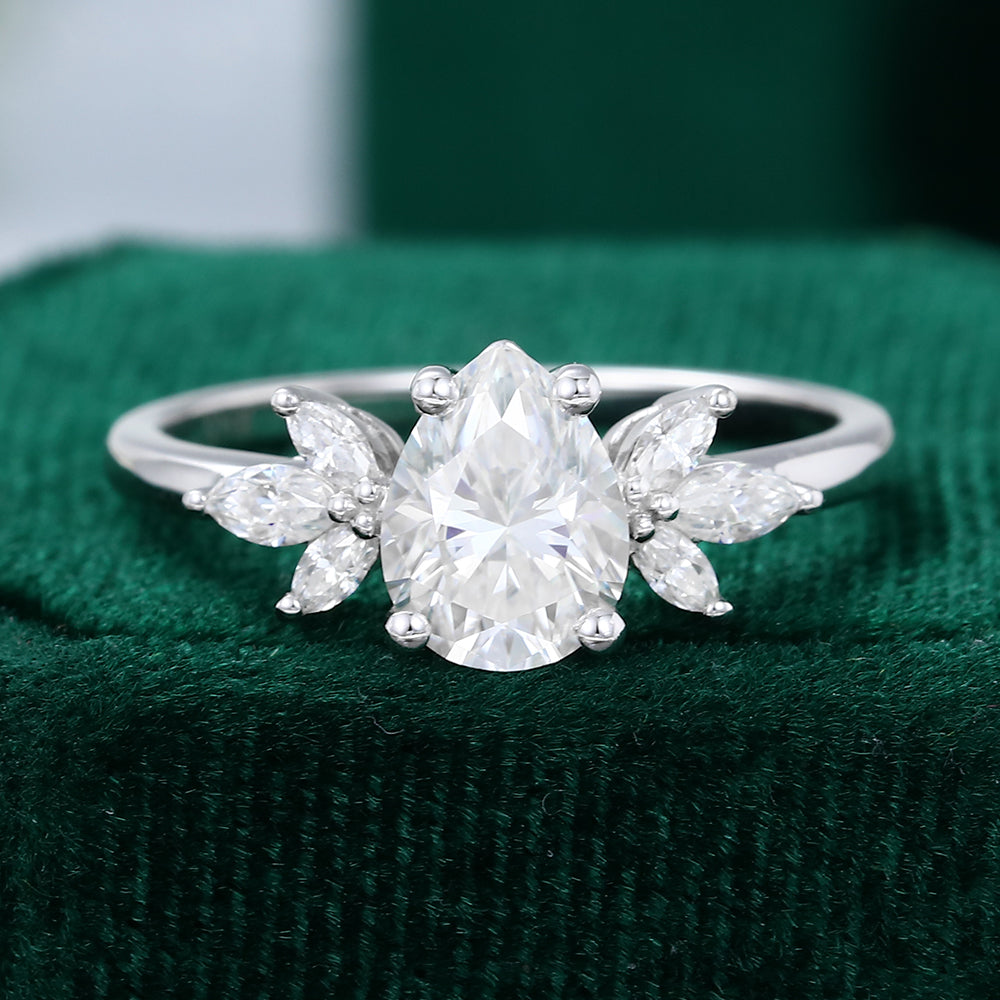 1 CT Pear Cluster Moissanite Engagement Ring