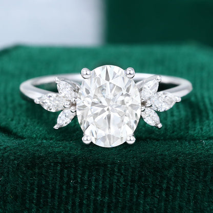 2.72 CT Oval Cluster Moissanite Engagement Ring