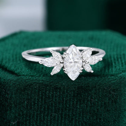 0.47 CT Marquise Cluster Moissanite Engagement Ring