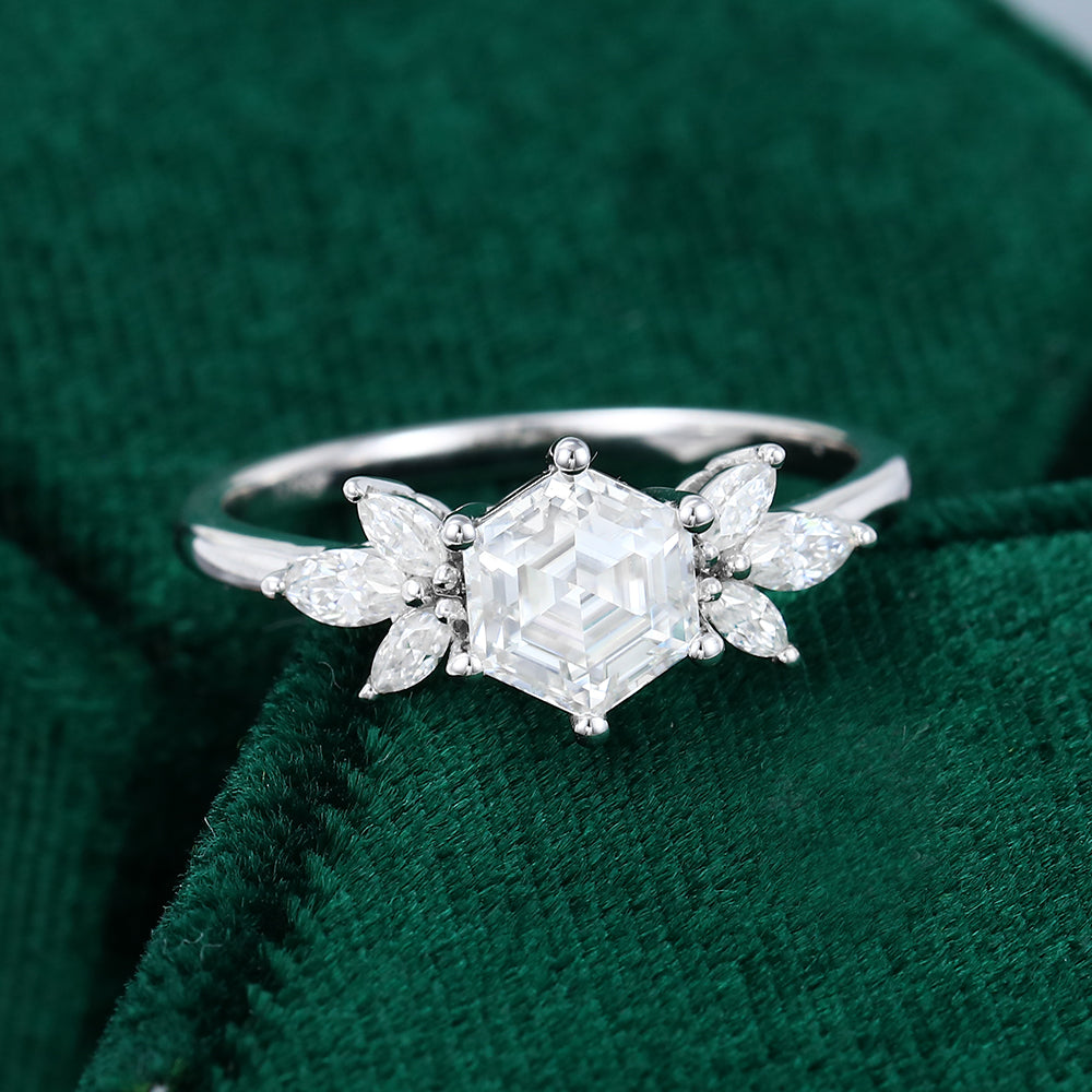 1 CT Hexagon Cluster Moissanite Engagement Ring