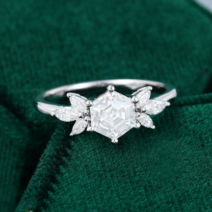 1 CT Hexagon Cluster Moissanite Engagement Ring