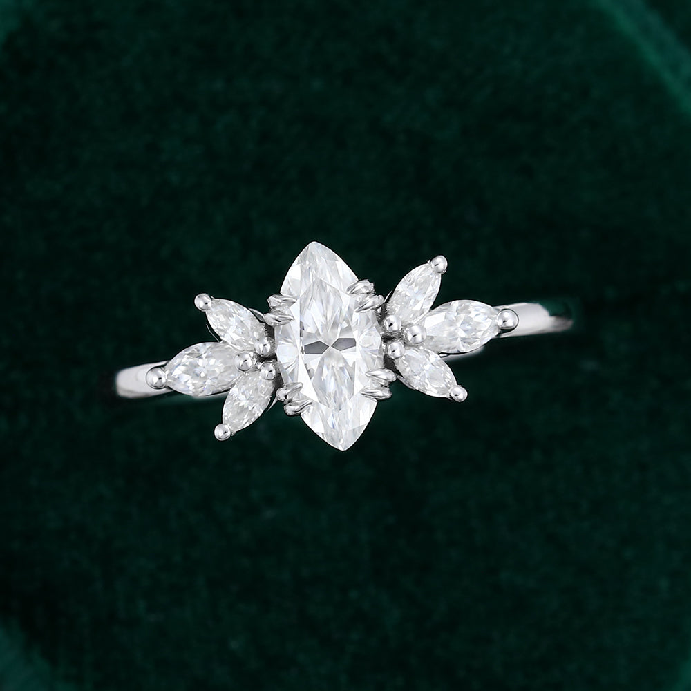 0.47 CT Marquise Cluster Moissanite Engagement Ring
