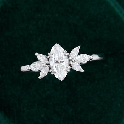 0.47 CT Marquise Cluster Moissanite Engagement Ring