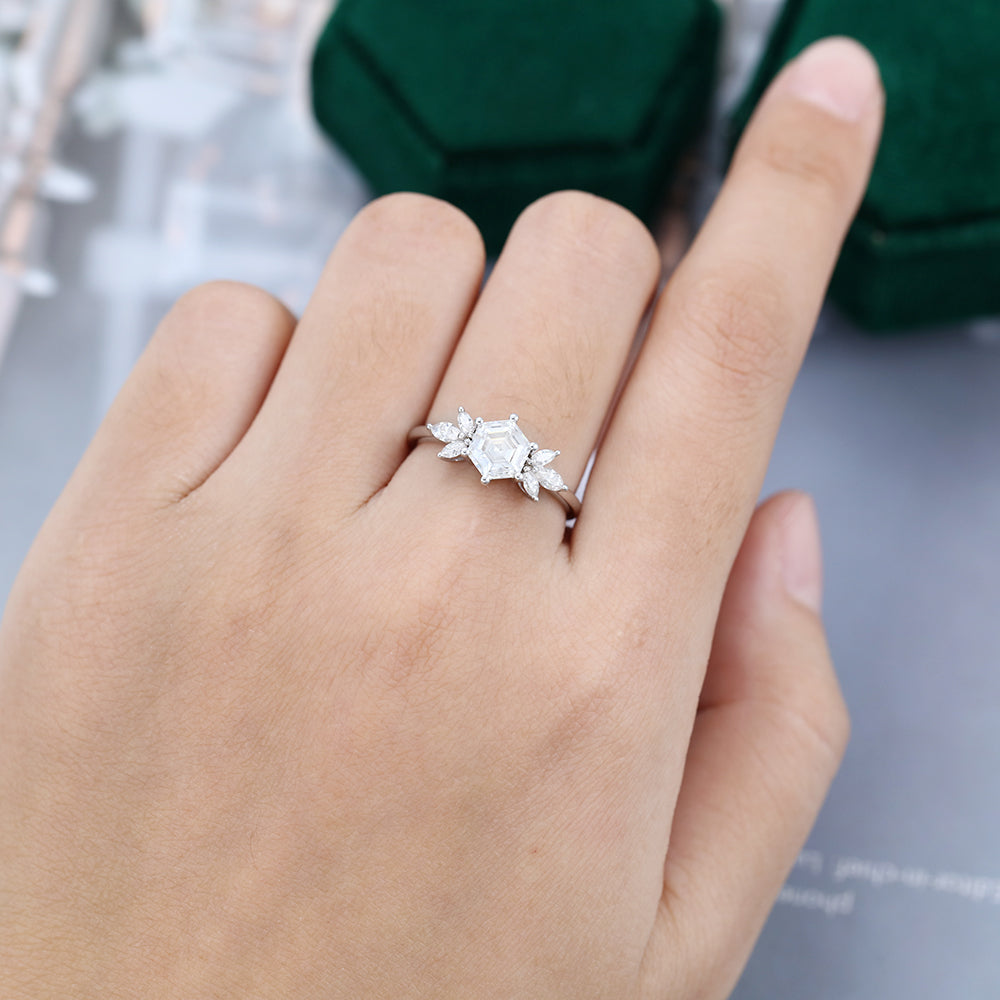 1 CT Hexagon Cluster Moissanite Engagement Ring