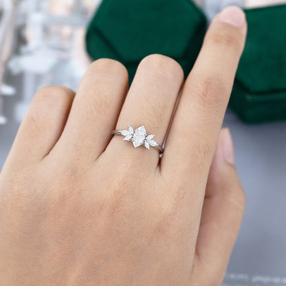 0.47 CT Marquise Cluster Moissanite Engagement Ring
