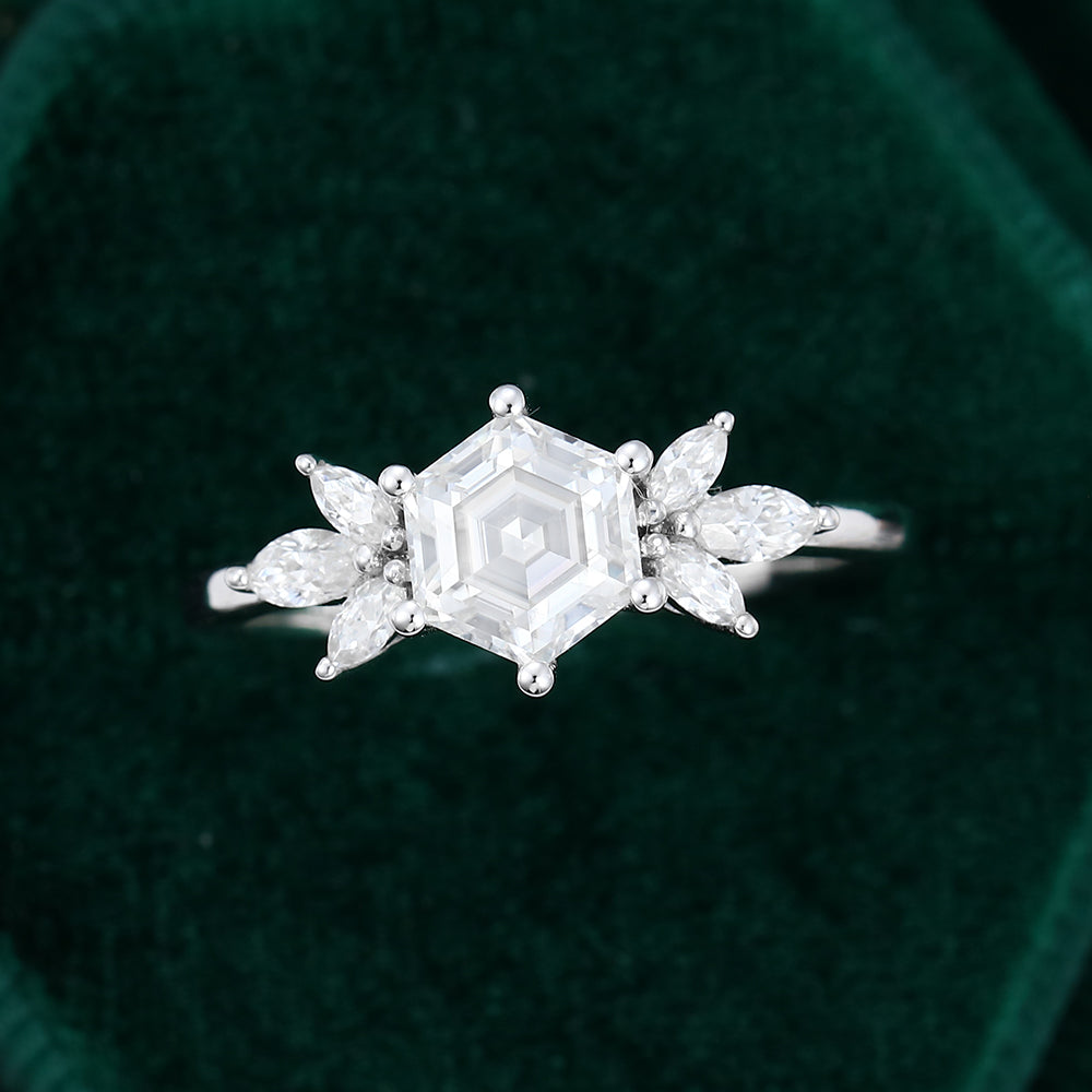 1 CT Hexagon Cluster Moissanite Engagement Ring