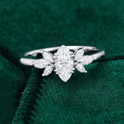0.47 CT Marquise Cluster Moissanite Engagement Ring