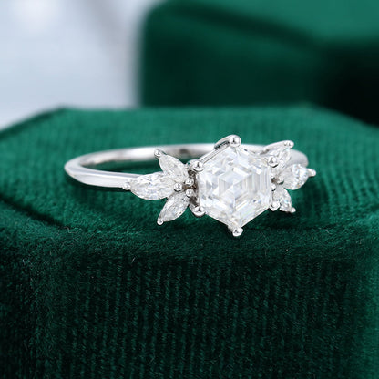 1 CT Hexagon Cluster Moissanite Engagement Ring