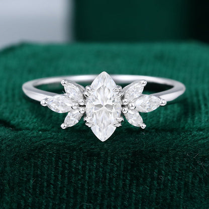0.47 CT Marquise Cluster Moissanite Engagement Ring