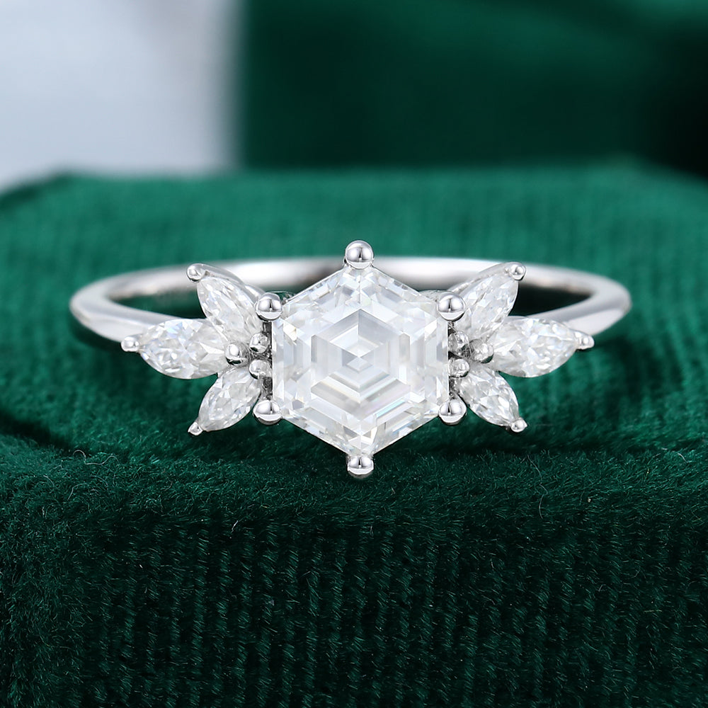 1 CT Hexagon Cluster Moissanite Engagement Ring