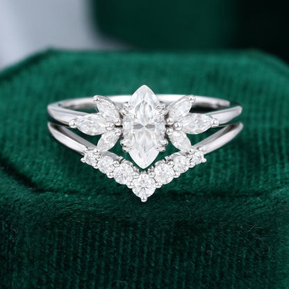 0.47 CT Marquise Cluster Moissanite Bridal Set