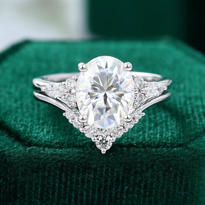 2.72 CT Oval Cluster Moissanite Bridal Set
