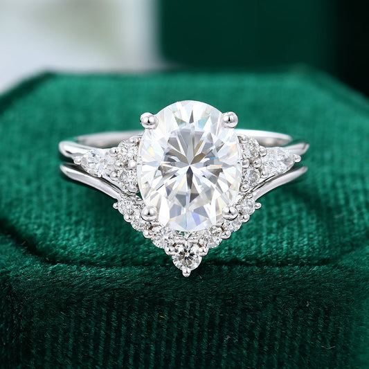 2.72 CT Oval Cluster Moissanite Bridal Set