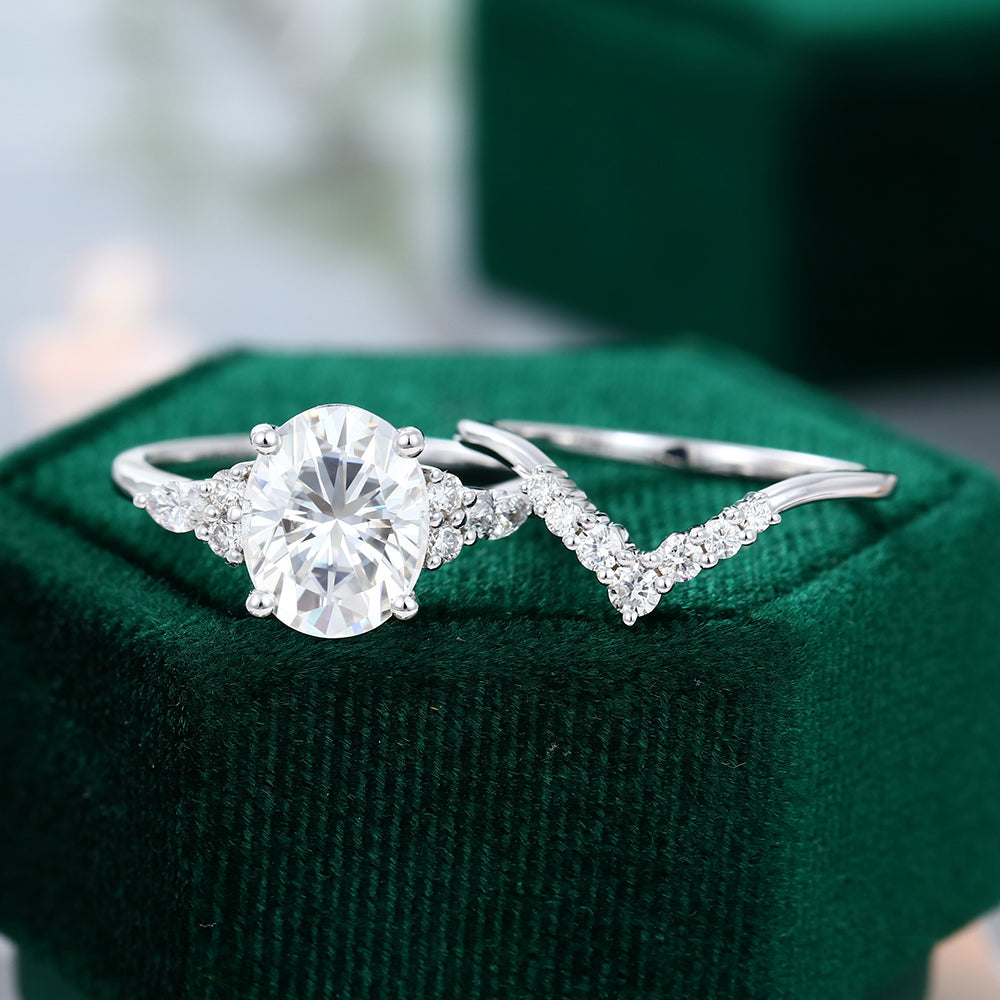 2.72 CT Oval Cluster Moissanite Bridal Set
