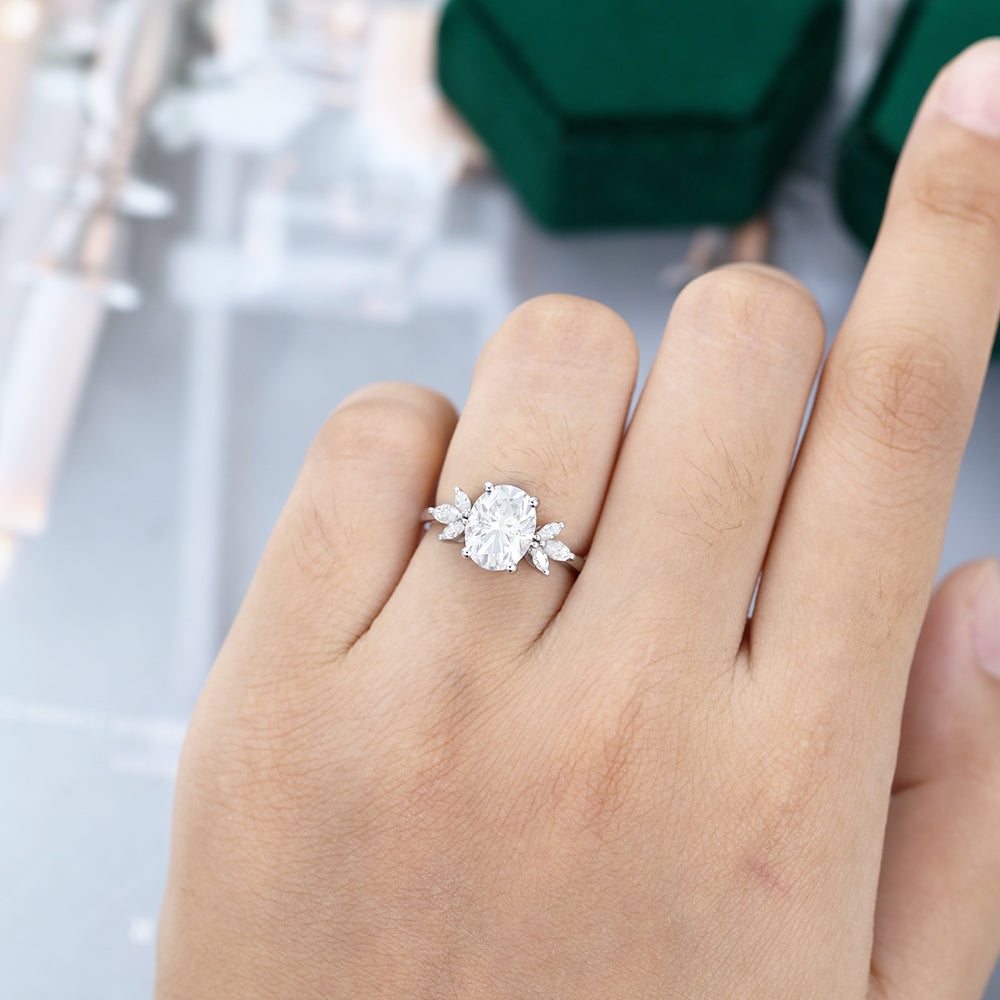 1.91 CT Oval Cluster Moissanite Engagement Ring