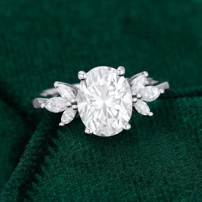 1.91 CT Oval Cluster Moissanite Engagement Ring