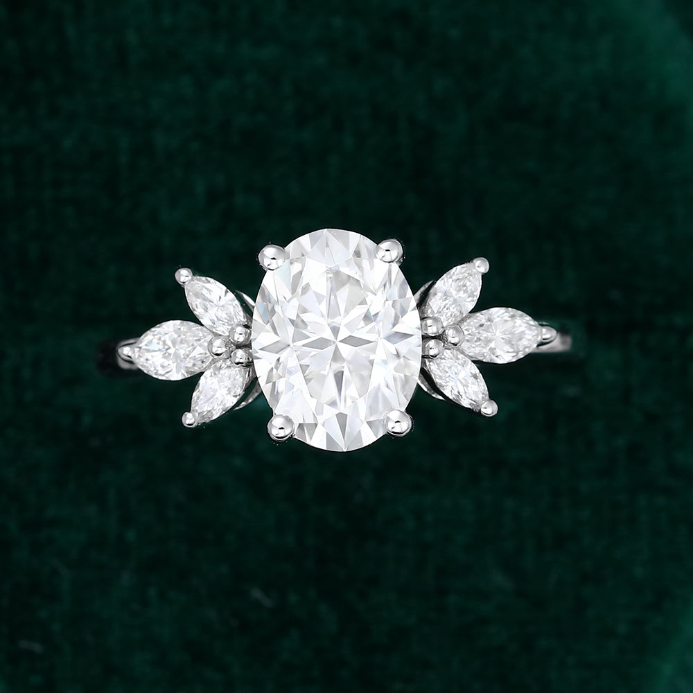 1.33 CT Oval Cluster Moissanite Engagement Ring