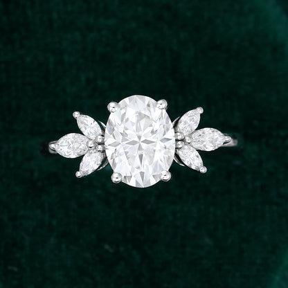 1.33 CT Oval Cluster Moissanite Engagement Ring