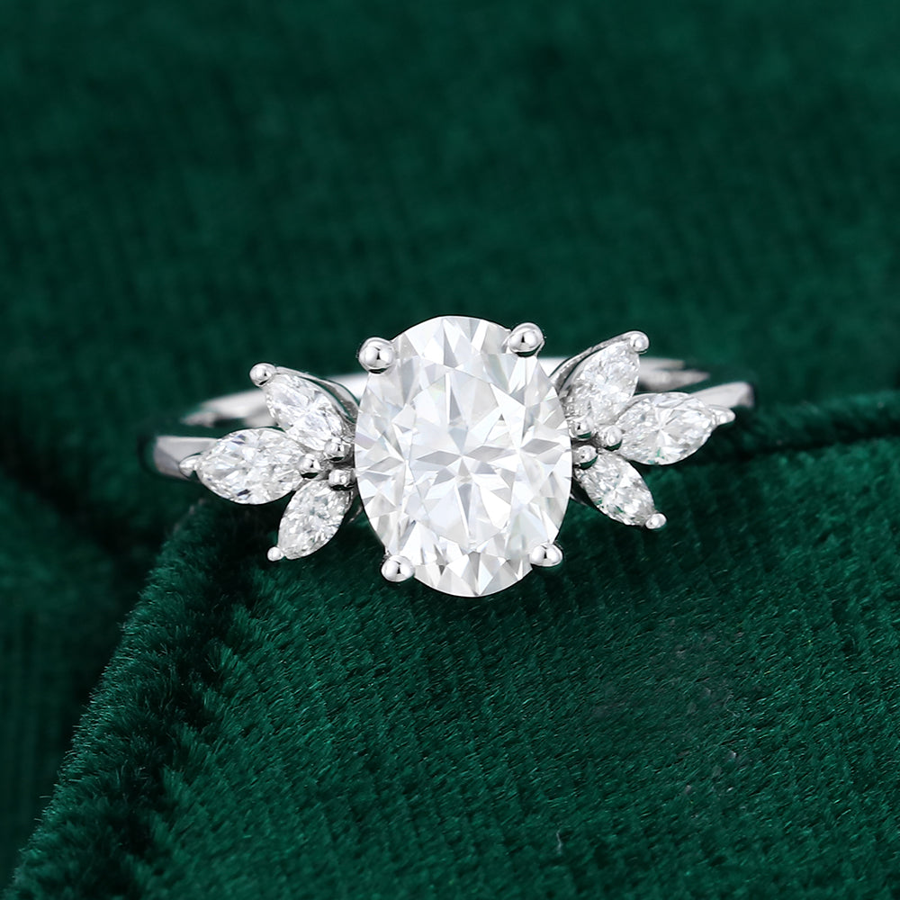 1.33 CT Oval Cluster Moissanite Engagement Ring