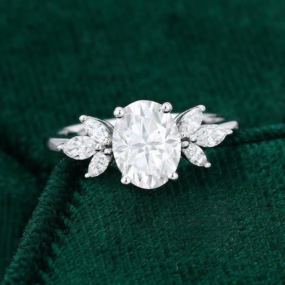 1.33 CT Oval Cluster Moissanite Engagement Ring