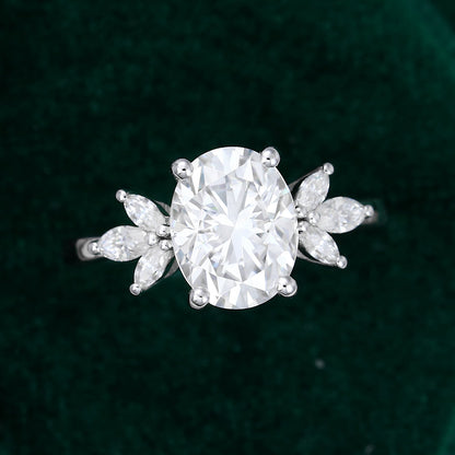 1.91 CT Oval Cluster Moissanite Engagement Ring