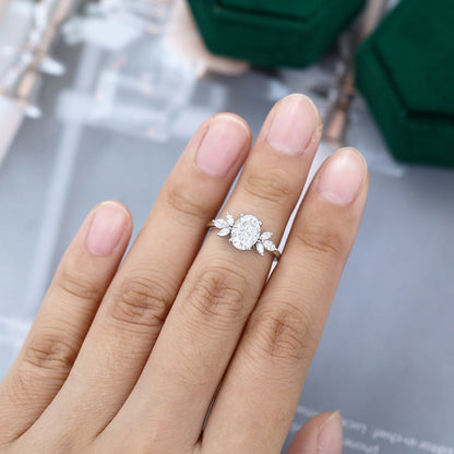 1.33 CT Oval Cluster Moissanite Engagement Ring